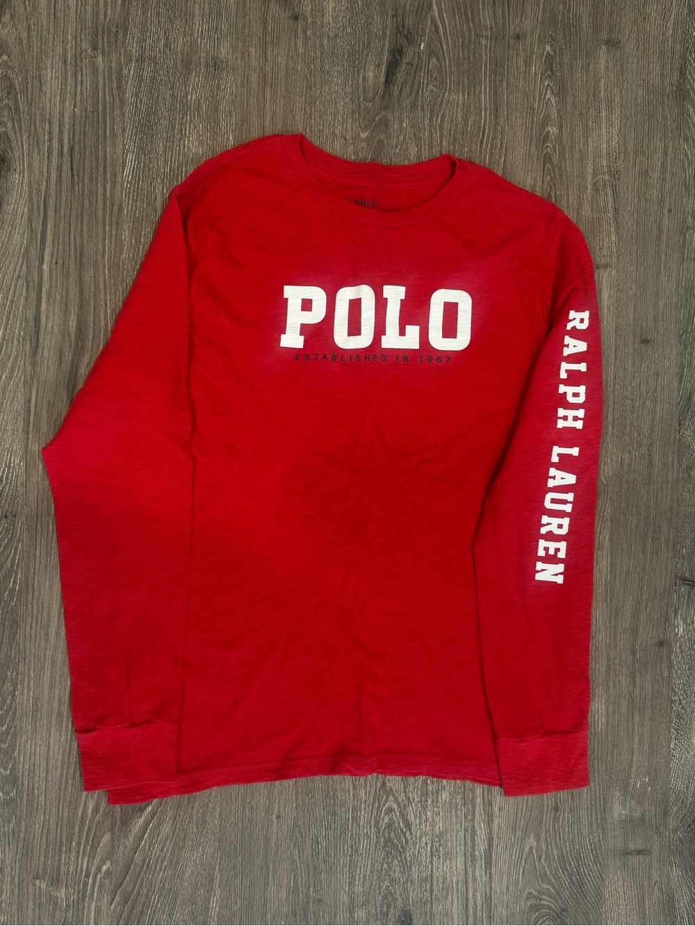 Ralph Lauren Red Long-Sleeve POLO Logo Tee Size 14-16 Kids